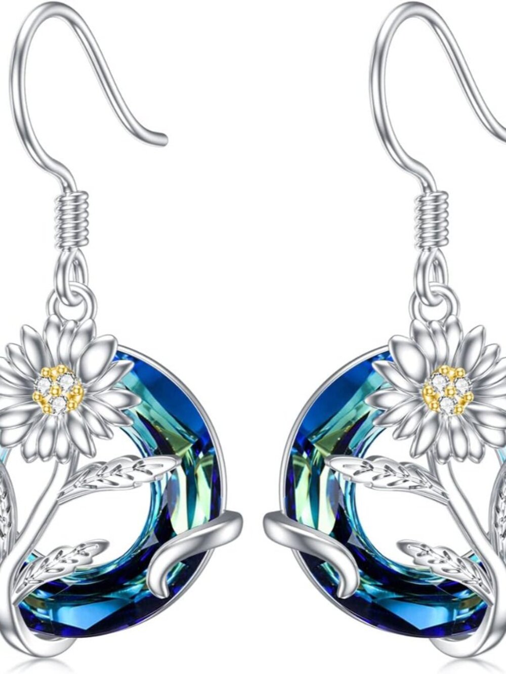 Birth Flower Earrings 925 Sterling Silver 12 Month Floral Earrings Birthstone Cr